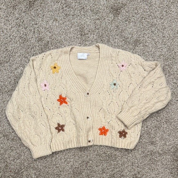 Lush Cream Cardigan with Colorful Floral Embroidery - Picture 1 of 2